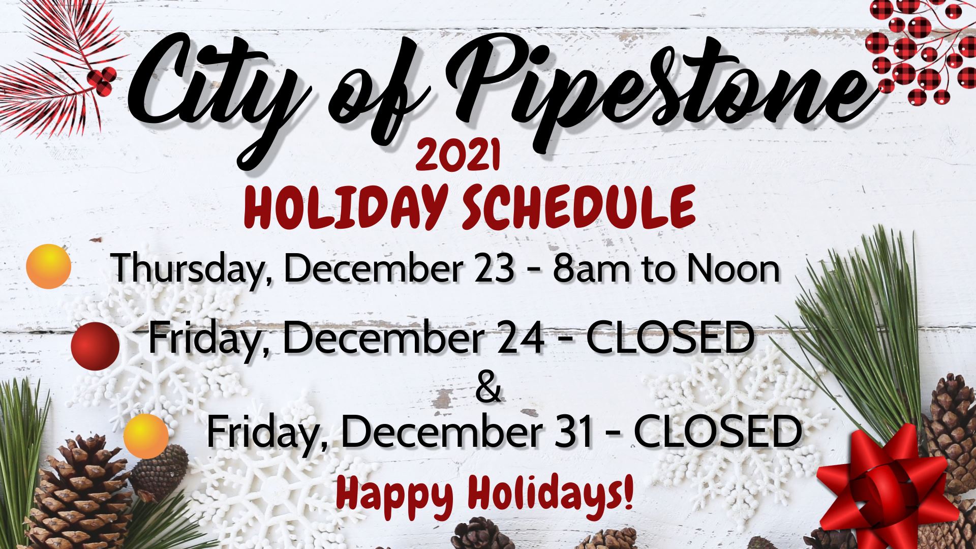 2021 holiday schedule