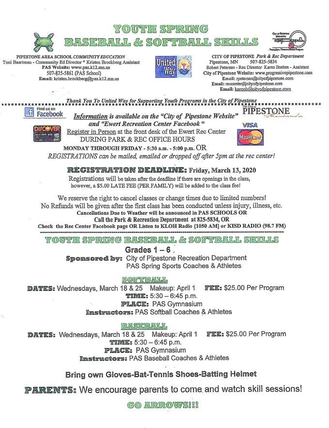 2020 Youth Spring Baseball_Softball Skills