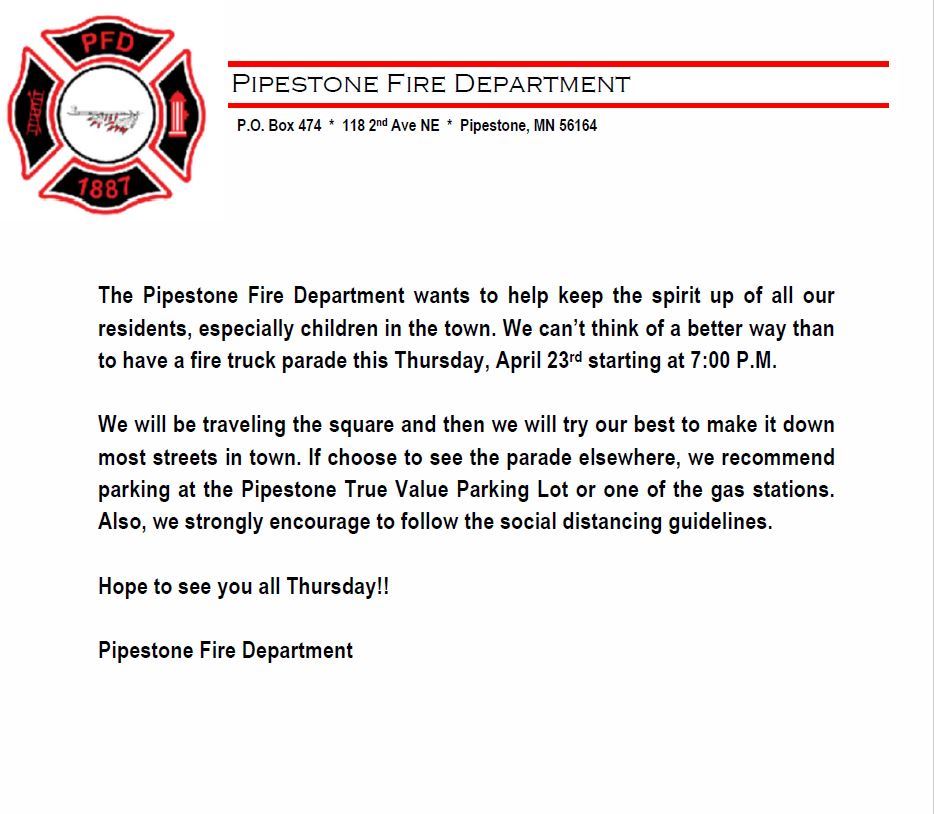 Pipestone Fire Truck Parade