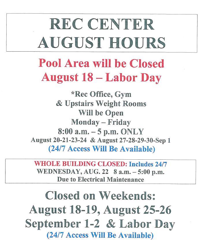 2018 August Hours